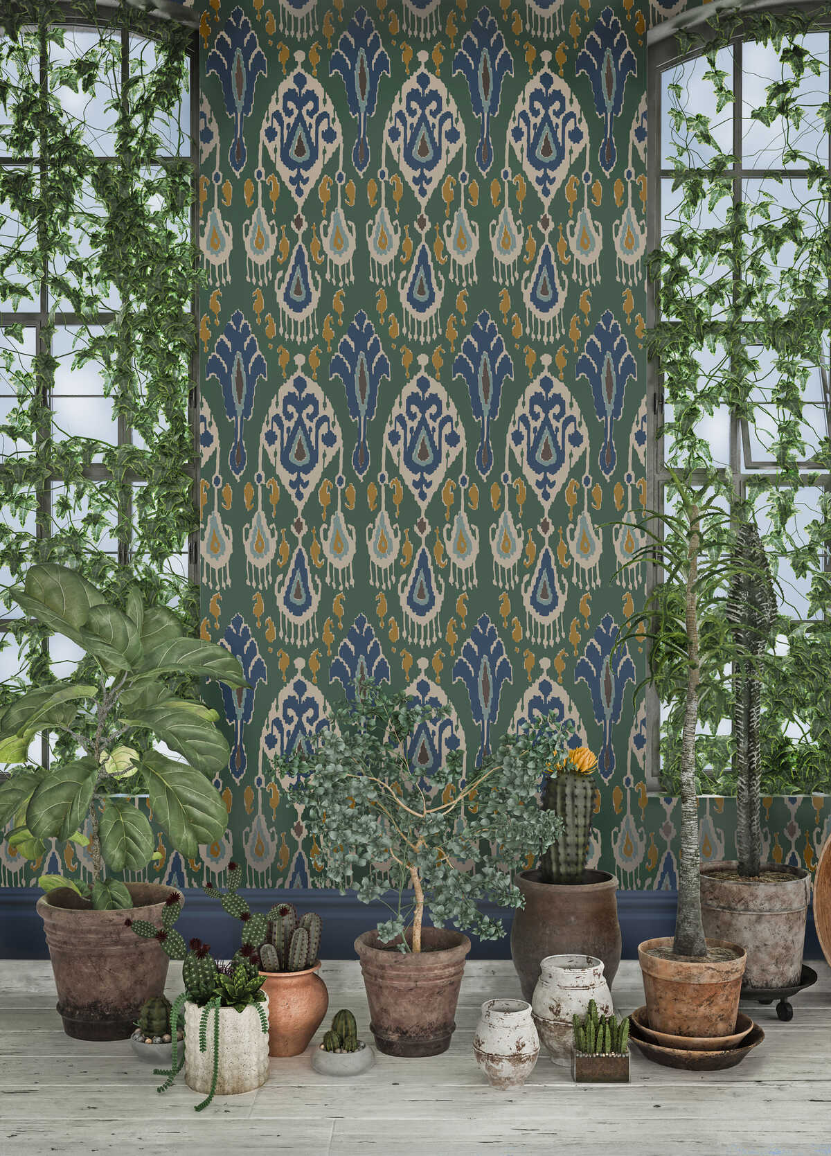 Ikat Bokhara - Emerald - G P & J BAKER Wallpaper