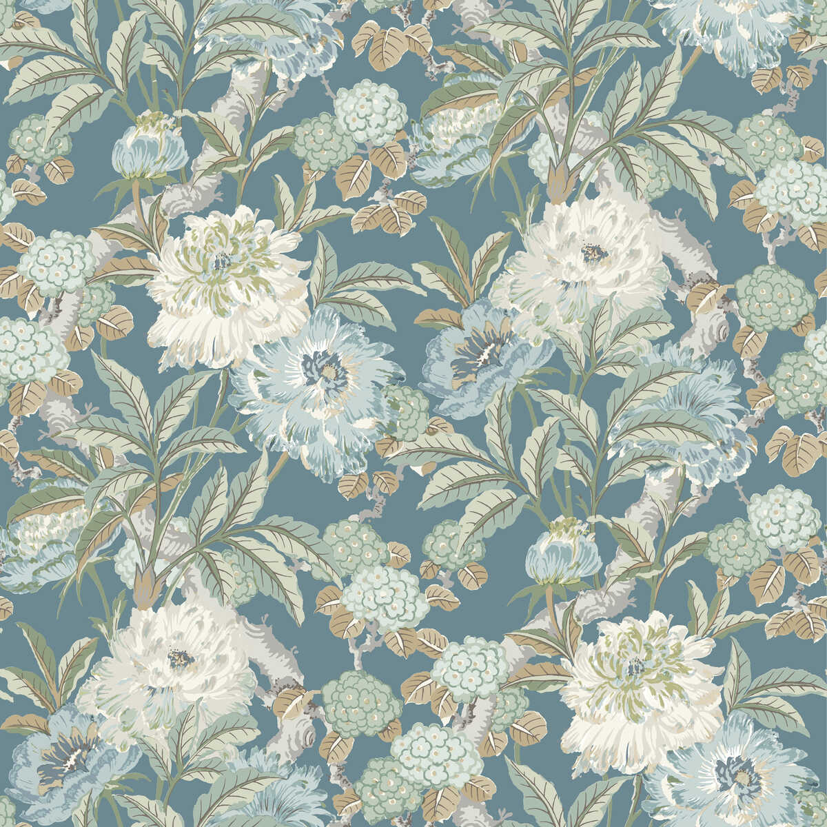 Summer Peony - Denim - G P & J BAKER Wallpaper