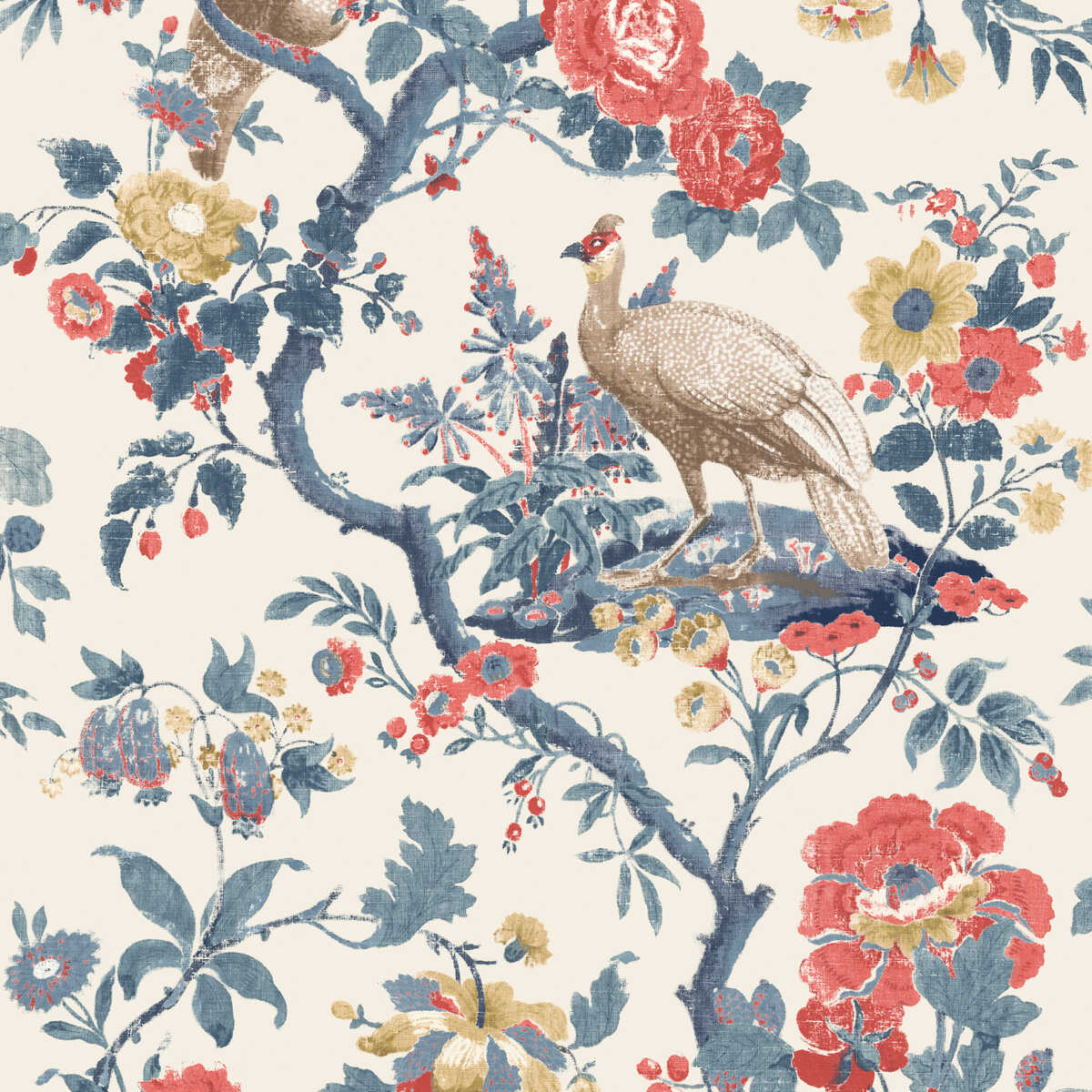 Broughton Rose - Indigo/Red - G P & J BAKER Wallpaper
