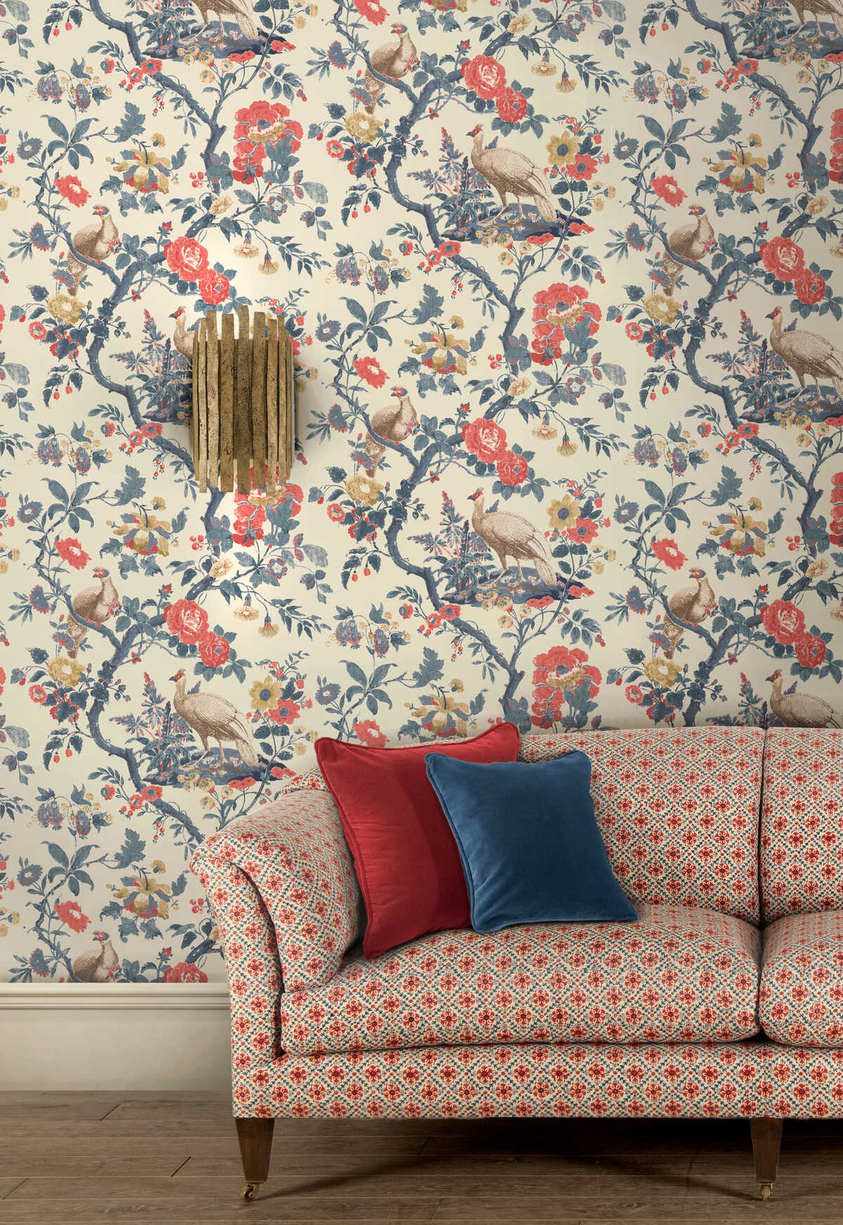 Broughton Rose - Indigo/Red - G P & J BAKER Wallpaper