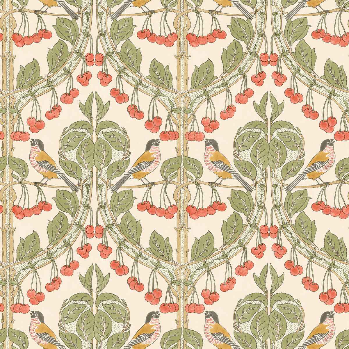 Bw4510010 Birds Cherries Red Green G P J Baker Wallpaper