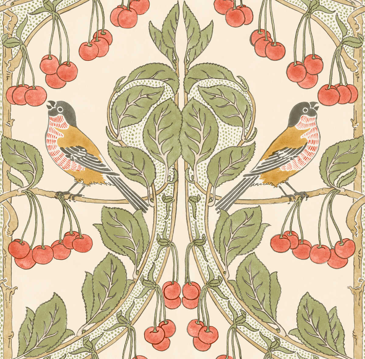 Birds & Cherries - Red/Green - G P & J BAKER Wallpaper