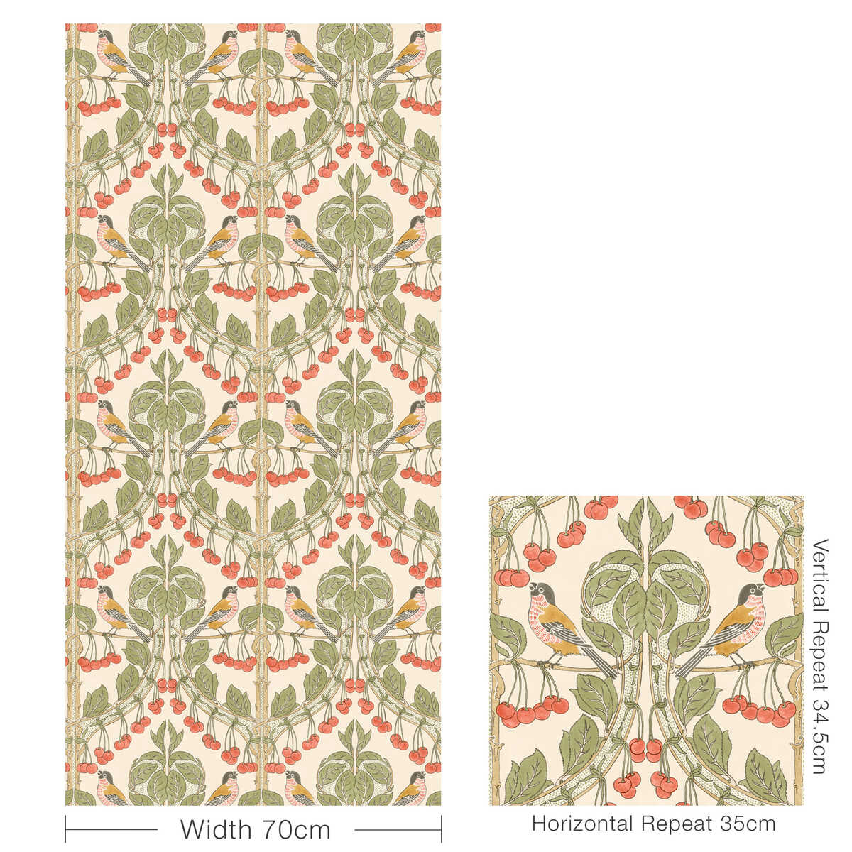 Birds & Cherries - Red/Green - G P & J BAKER Wallpaper