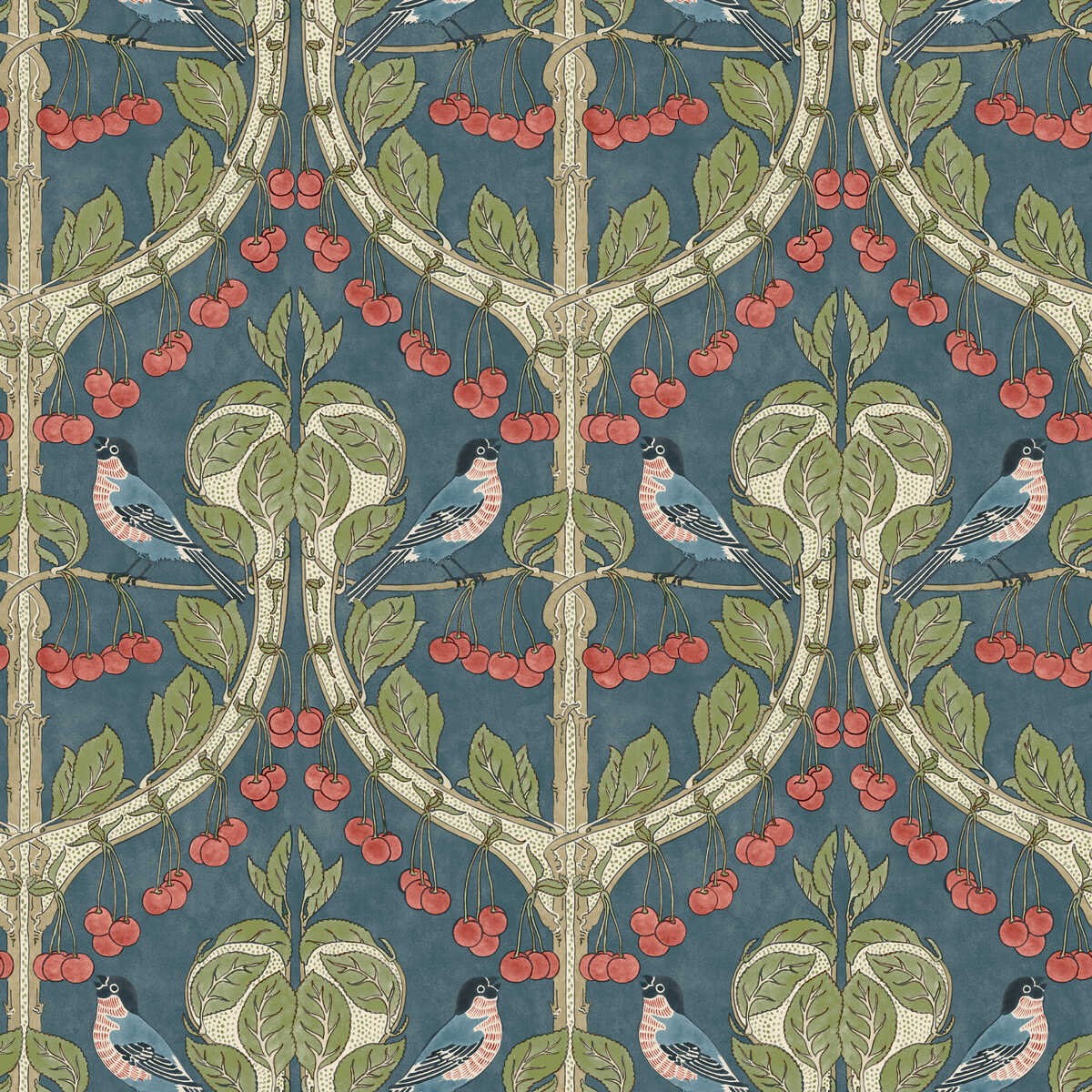 Birds & Cherries - Indigo