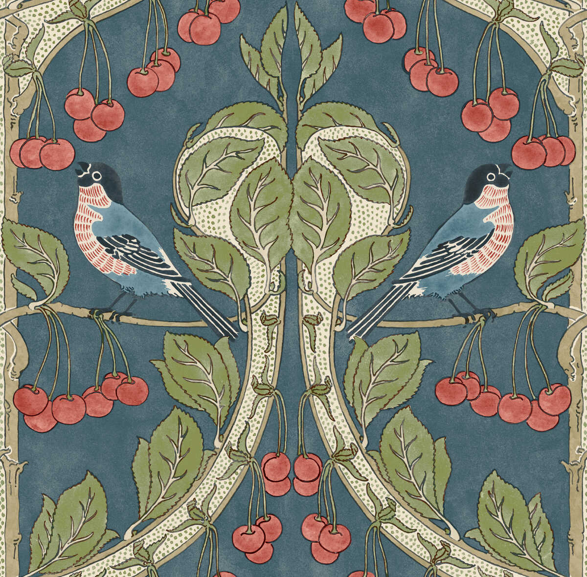 Birds & Cherries - Indigo - G P & J BAKER Wallpaper
