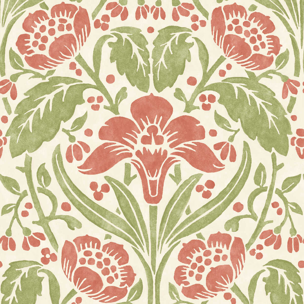Iris Meadow - Pink/Green - G P & J BAKER Wallpaper
