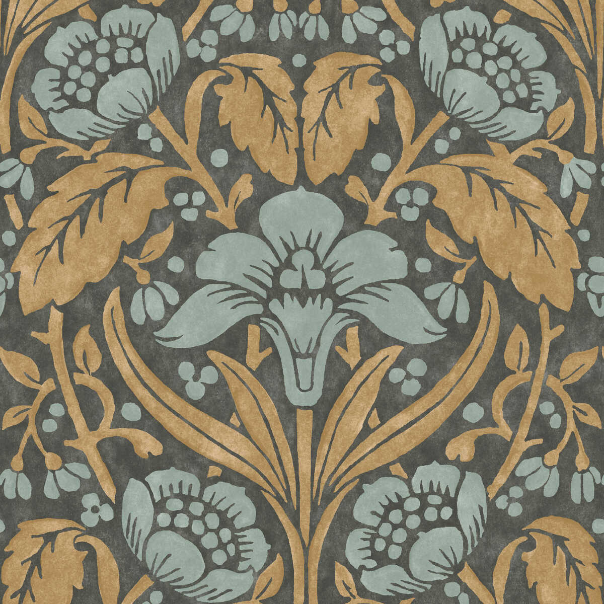 Iris Meadow - Aqua/Ochre - G P & J BAKER Wallpaper