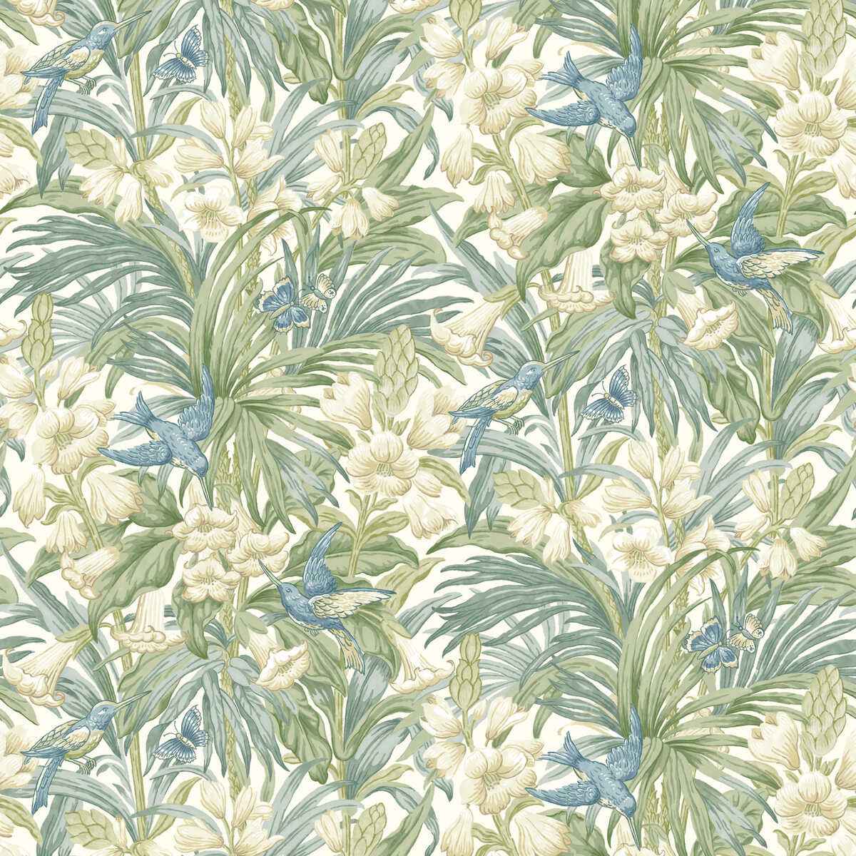 Bw4510320 Trumpet Flowers Blue Green G P J Baker Wallpaper