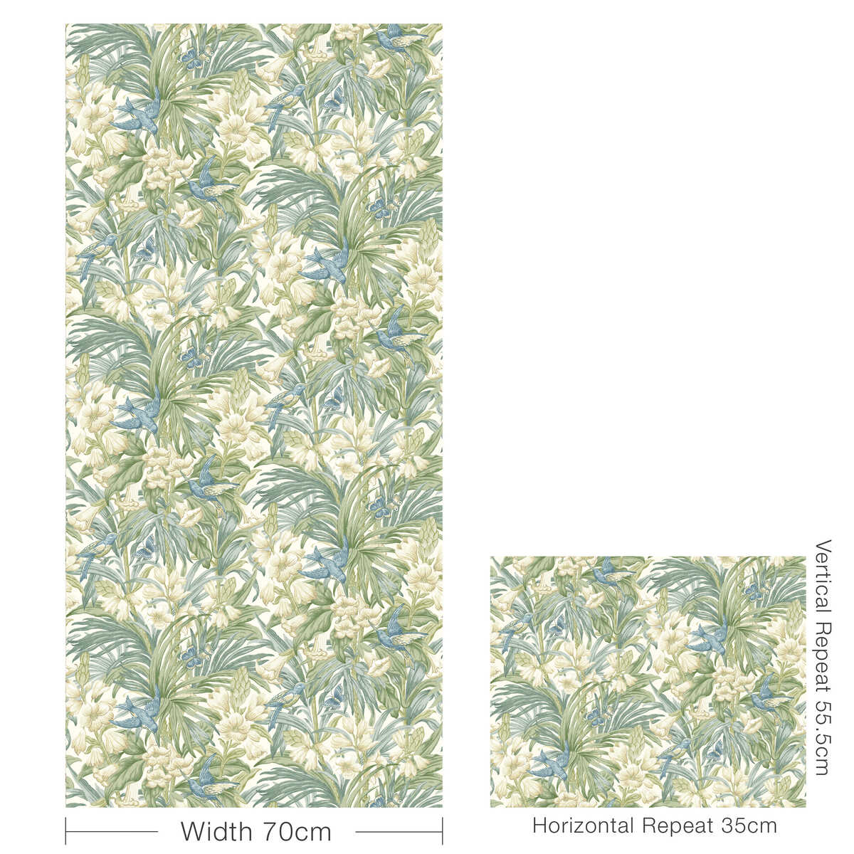 Trumpet Flowers - Blue/Green - G P & J BAKER Wallpaper