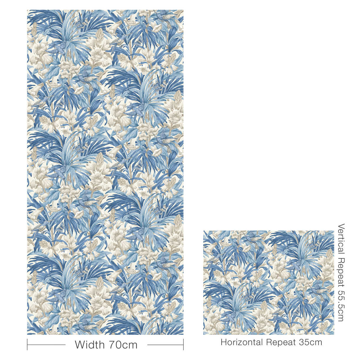 Trumpet Flowers - Blue - G P & J BAKER Wallpaper