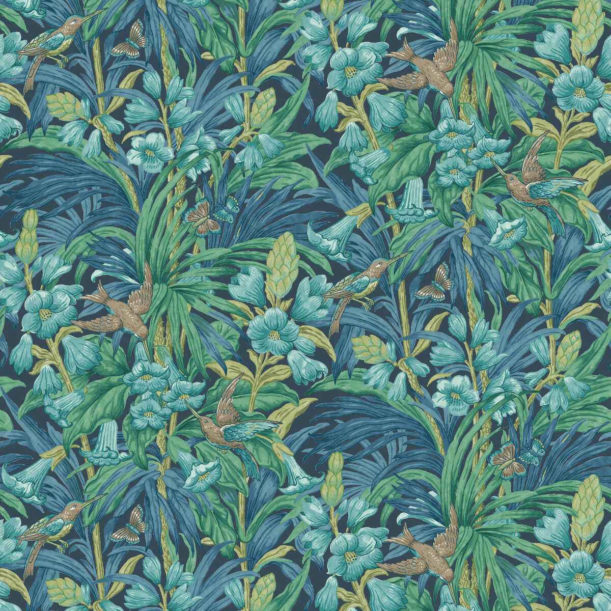 Bw4510350 Trumpet Flowers Indigo Teal G P J Baker Wallpaper