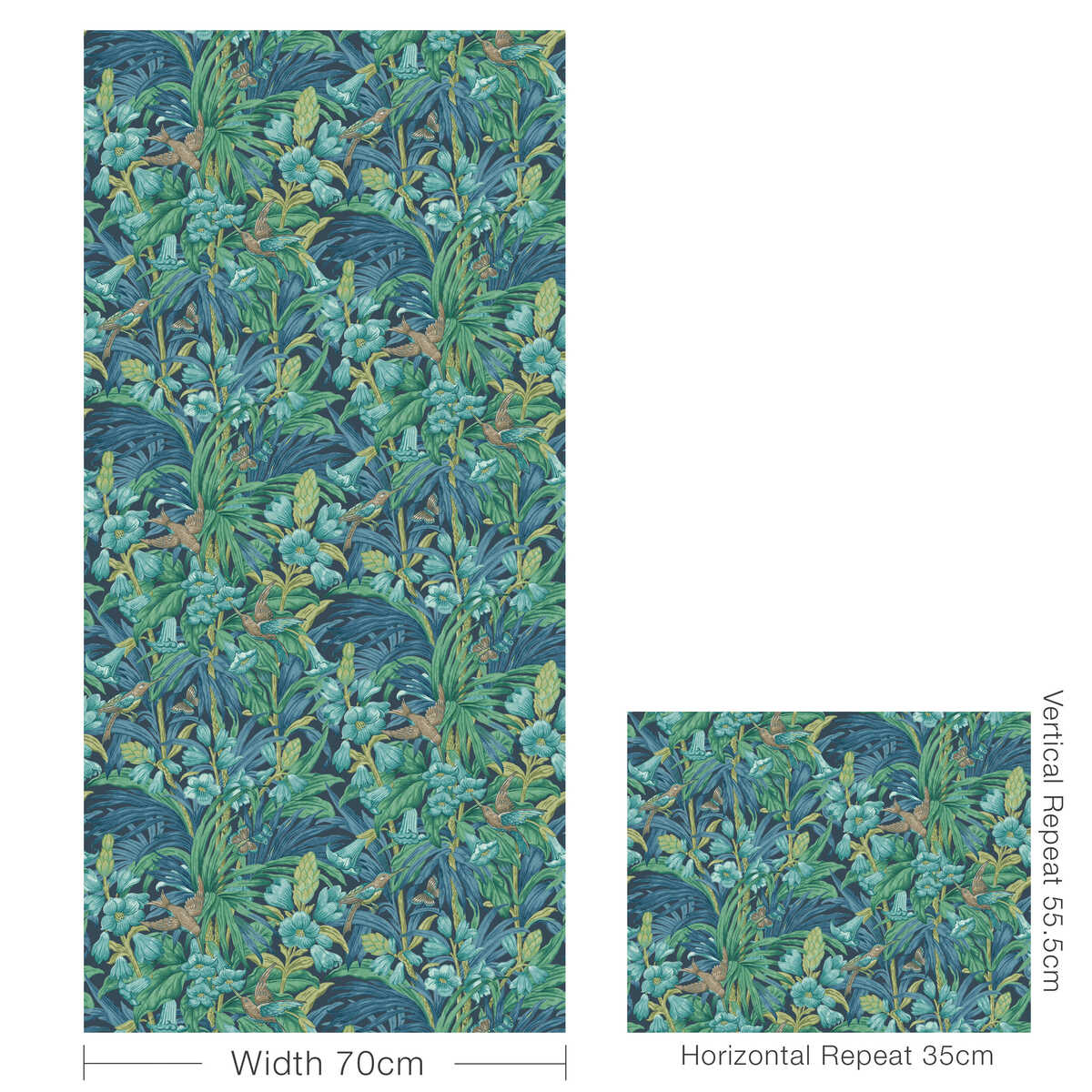 Trumpet Flowers - Indigo/Teal - G P & J BAKER Wallpaper