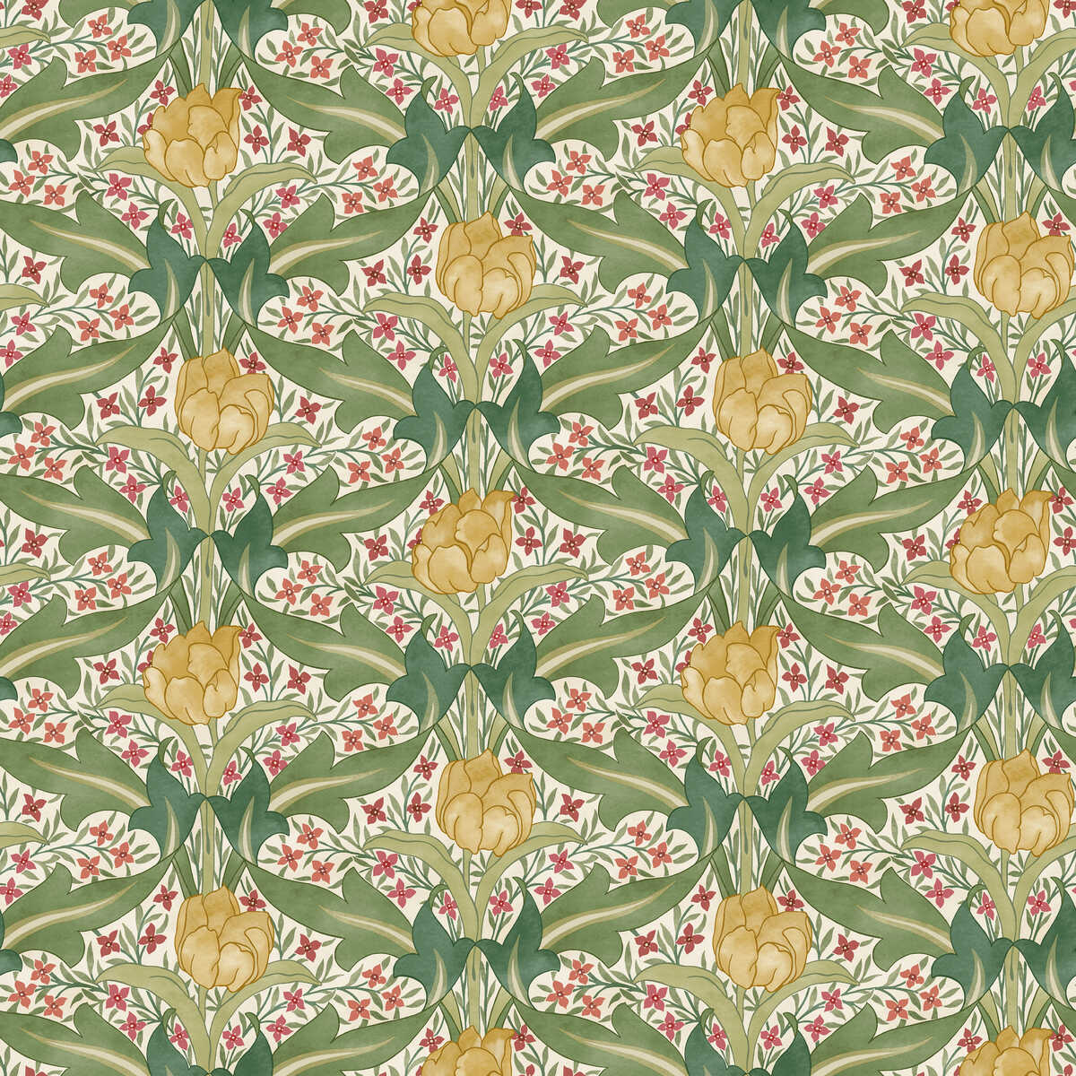 Tulip & Jasmine - Red/Green - G P & J BAKER Wallpaper
