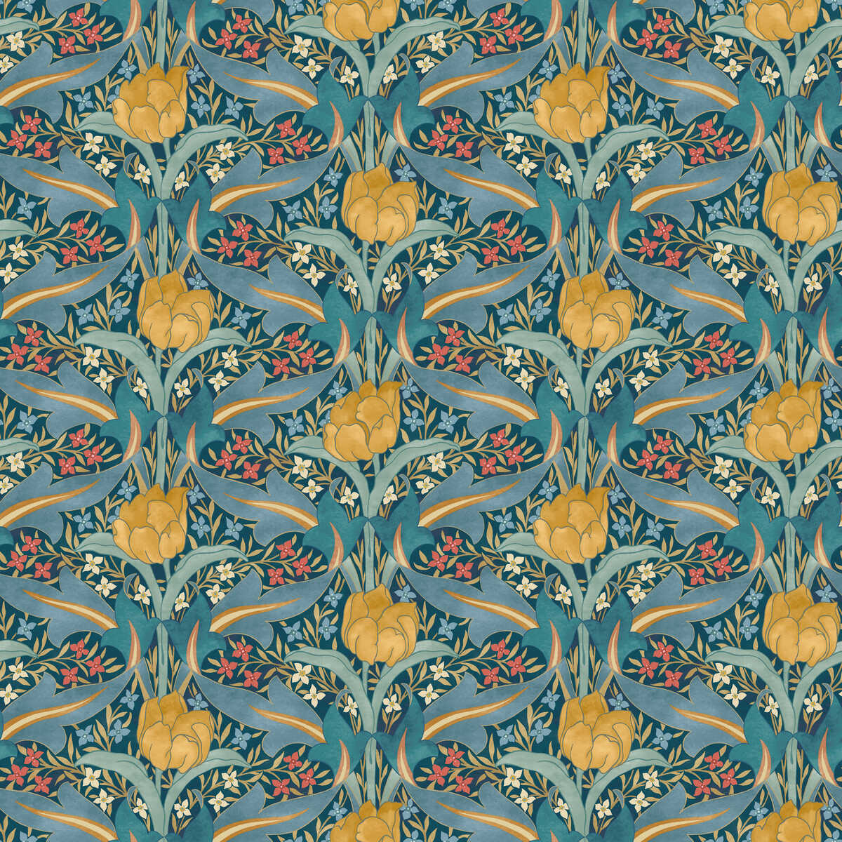 Tulip & Jasmine - Teal - G P & J BAKER Wallpaper