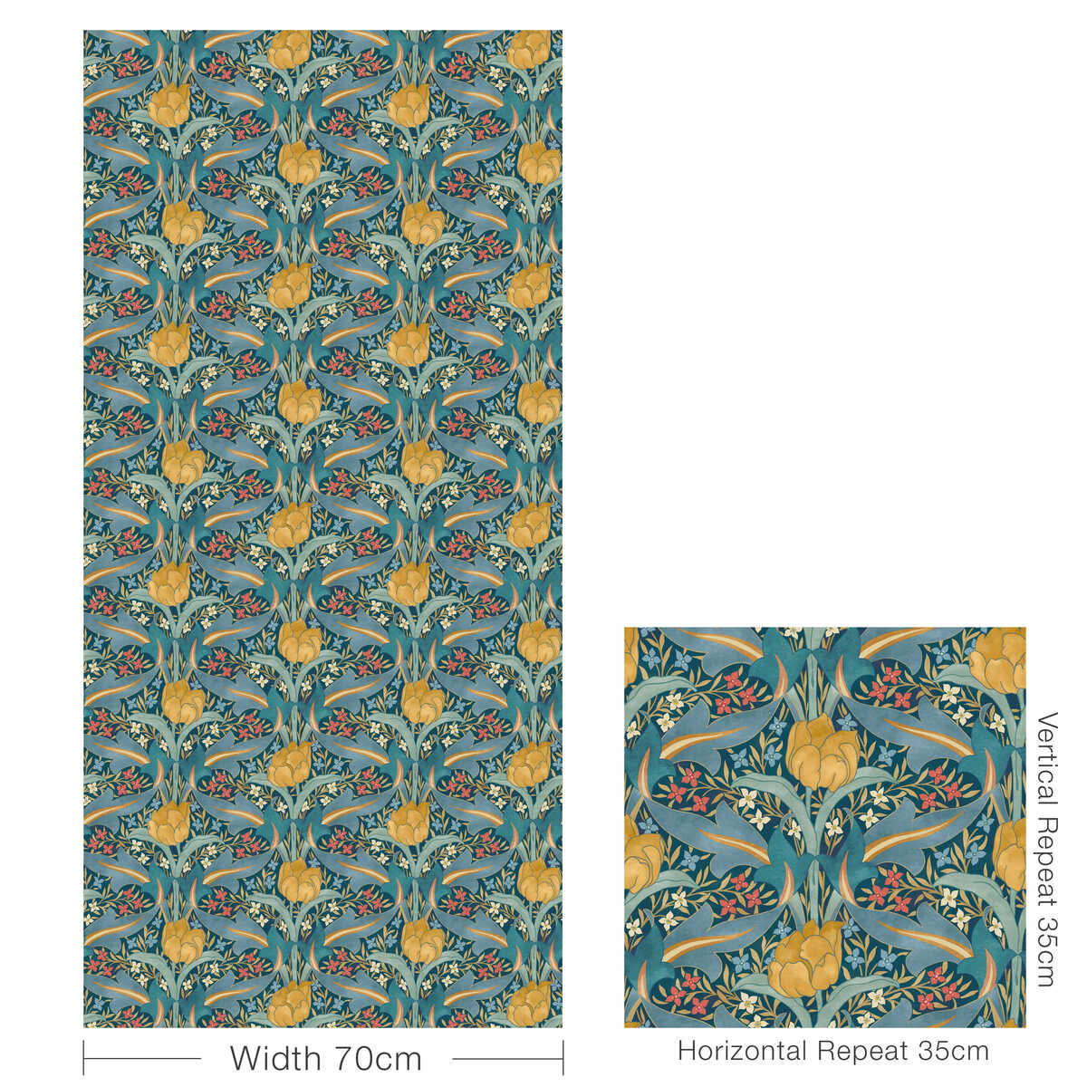 Tulip & Jasmine - Teal - G P & J BAKER Wallpaper