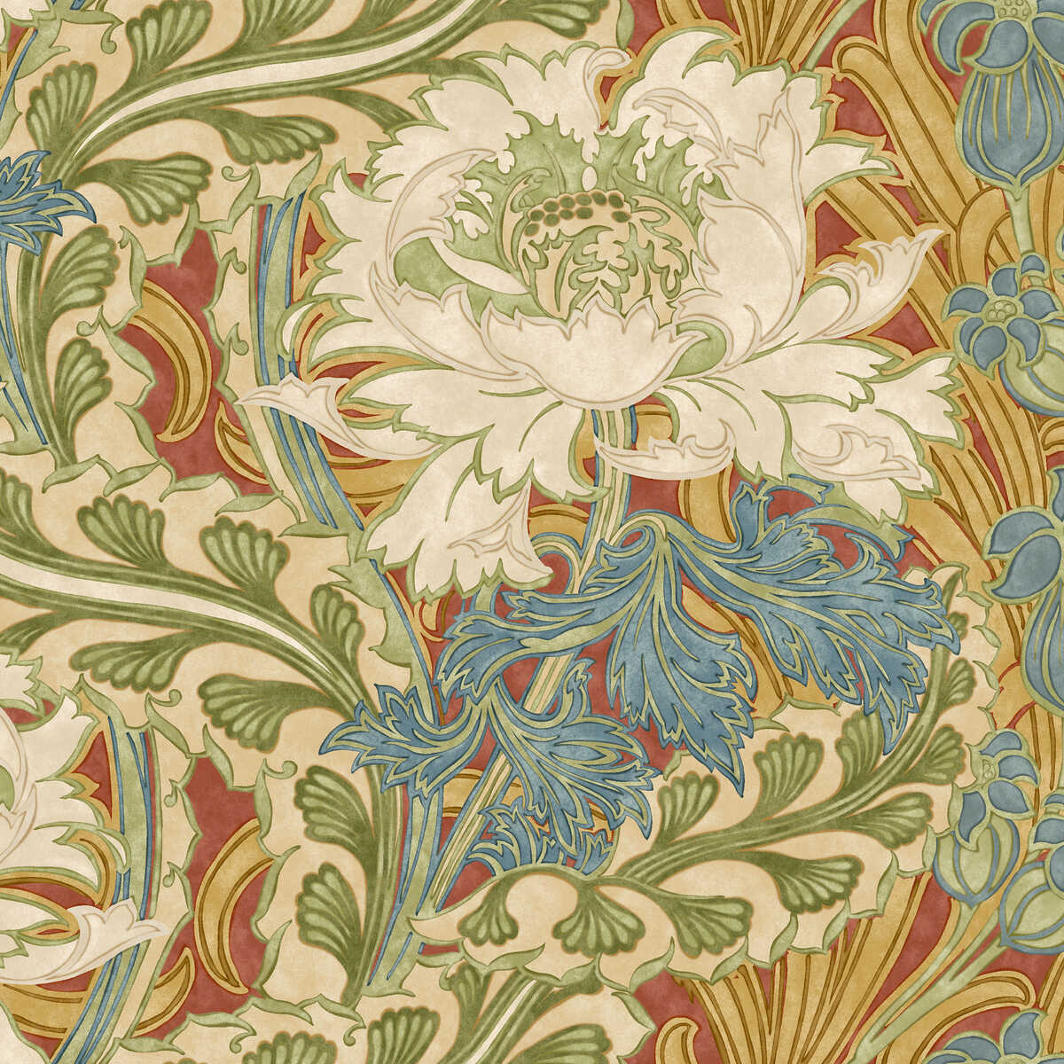 Brantwood - Red/Green - G P & J BAKER Wallpaper