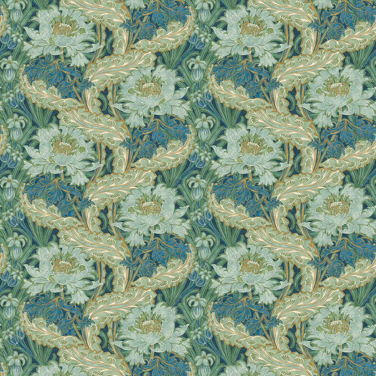 Brantwood - Indigo/Teal - G P & J BAKER Wallpaper