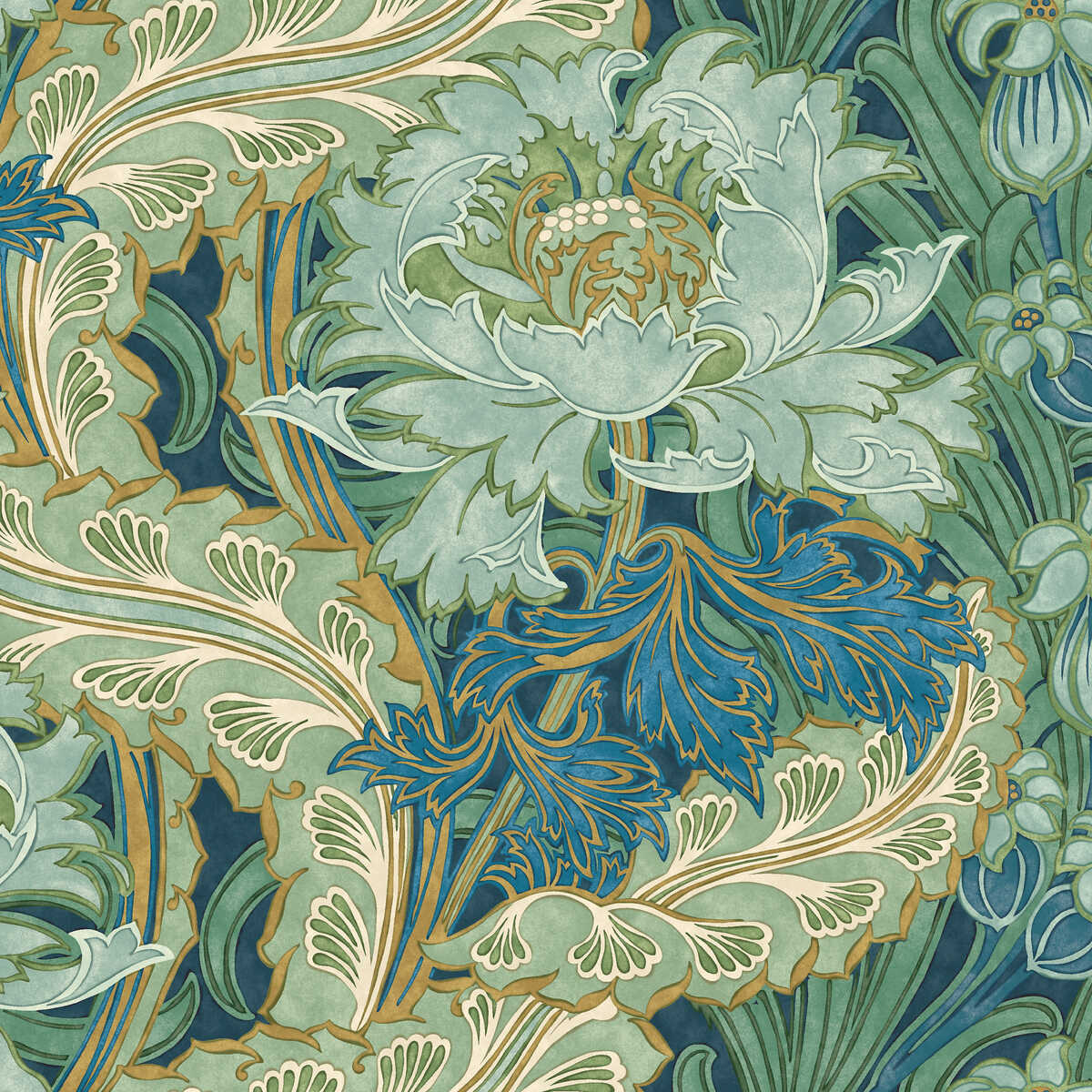 Brantwood - Indigo/Teal - G P & J BAKER Wallpaper