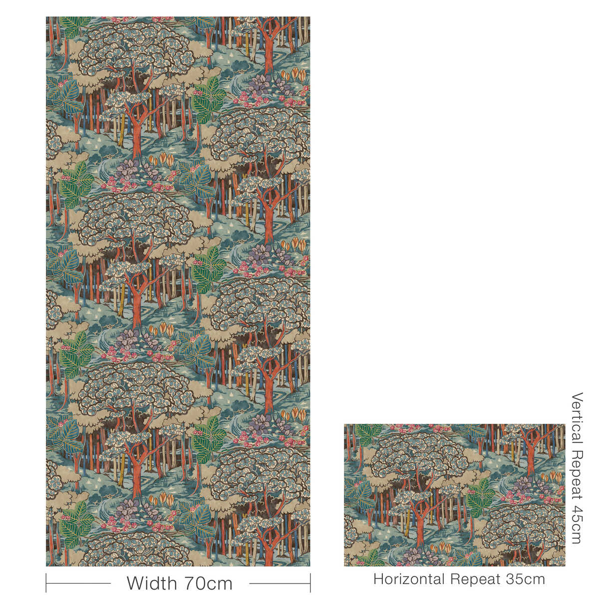 Ruskin - Red/Teal - G P & J BAKER Wallpaper