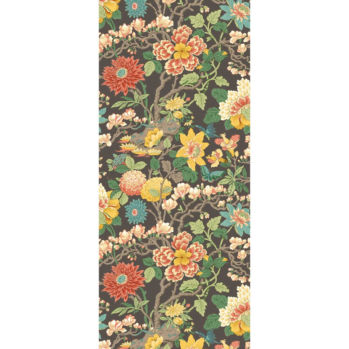 Little Magnolia - Charcoal/Jewel - G P & J BAKER Wallpaper