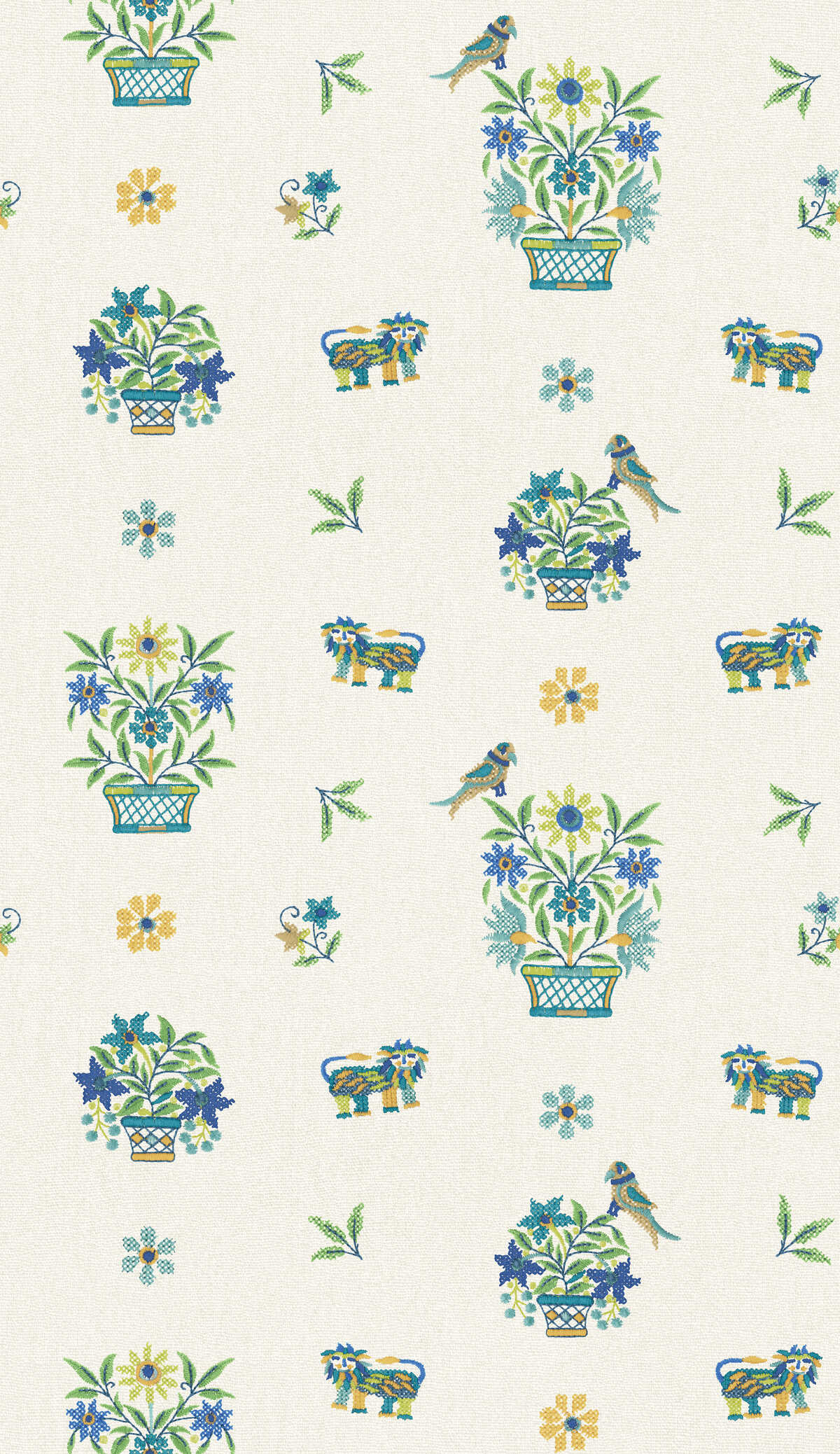 Roar Stitch - Blue/Green - G P & J BAKER Wallpaper