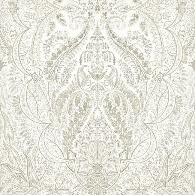 Jaipur Paisley Damask Wall Mural - Beige/White - York Wallcoverings - DM4913M