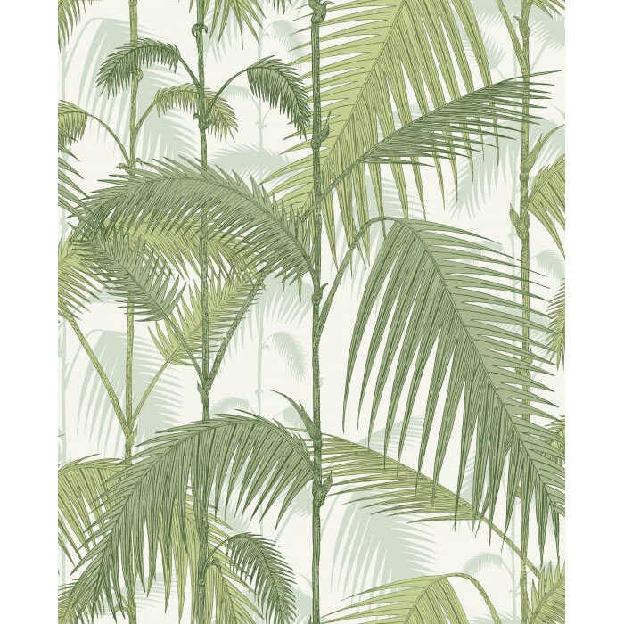Palm Jungle Cot/Lin Print - Olv Grn On Wht - COLE & SON Fabric