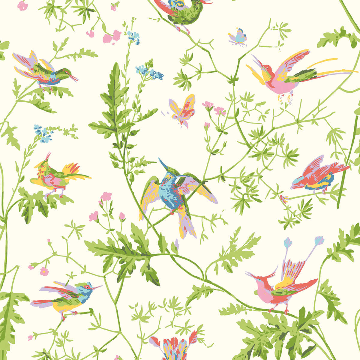 Hummingbirds Silk - Pearl - COLE & SON Tela