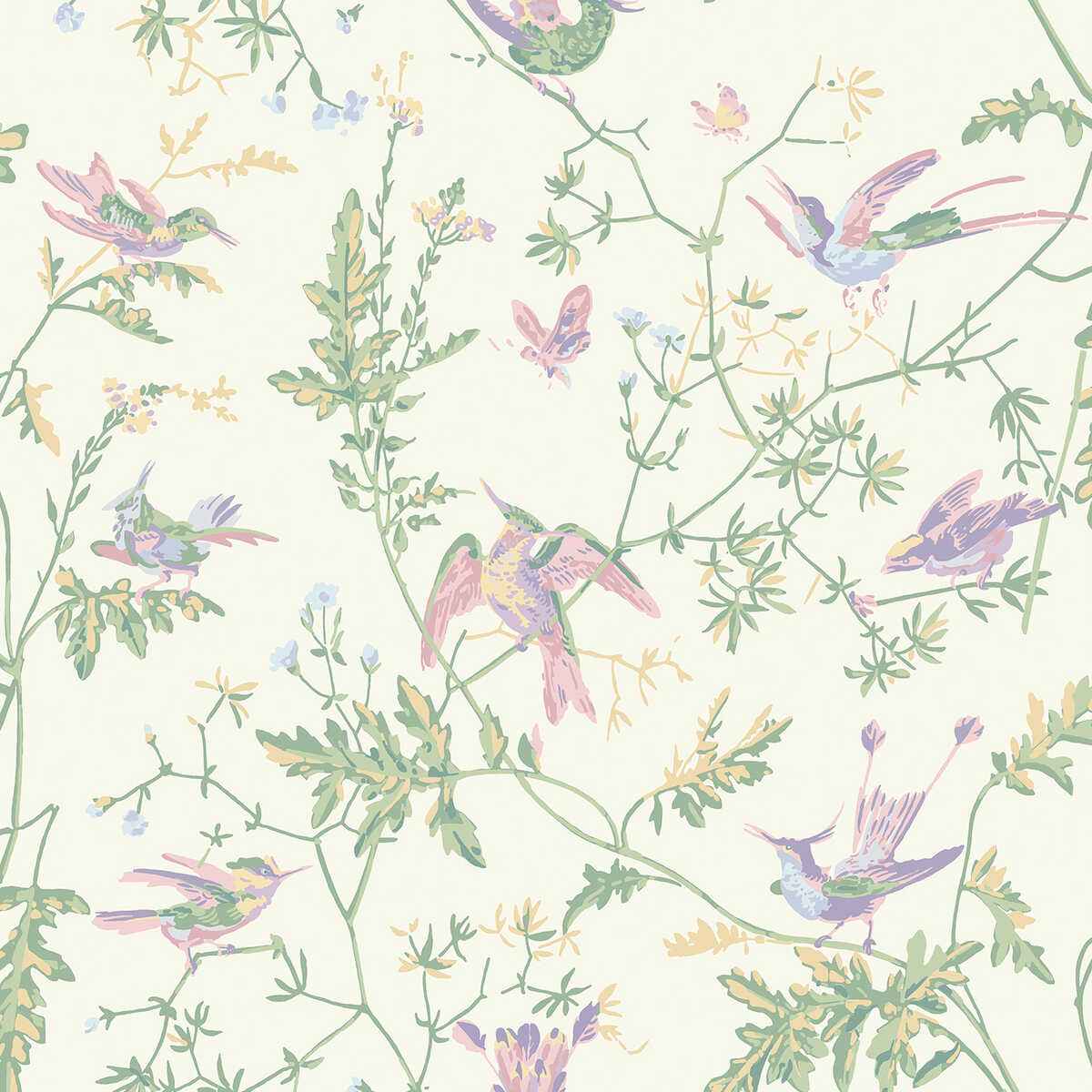 F1253009cs0 Hummingbirds Cotton Print Blush Sage Cole Son Fabric