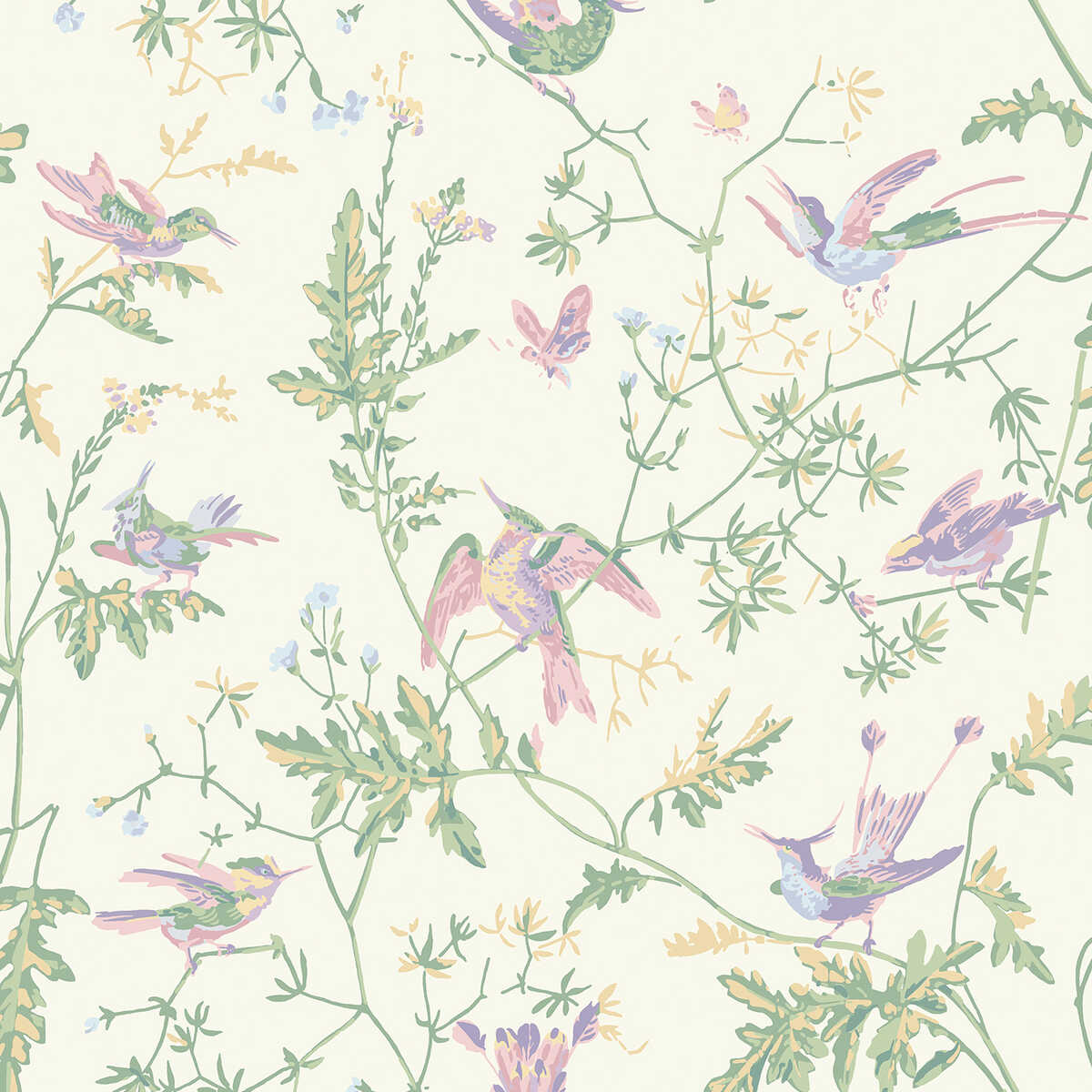 Hummingbirds Cotton Print - Blush/Sage - COLE & SON Fabric