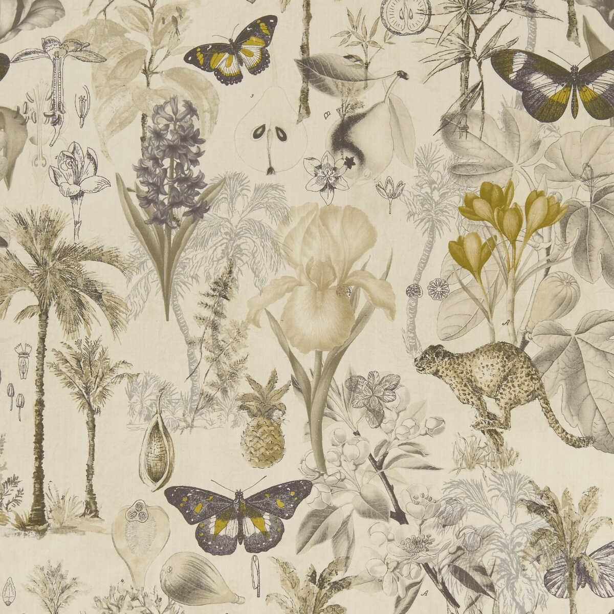 Botany - Charcoal/Chartreuse - CLARKE AND CLARKE Fabric