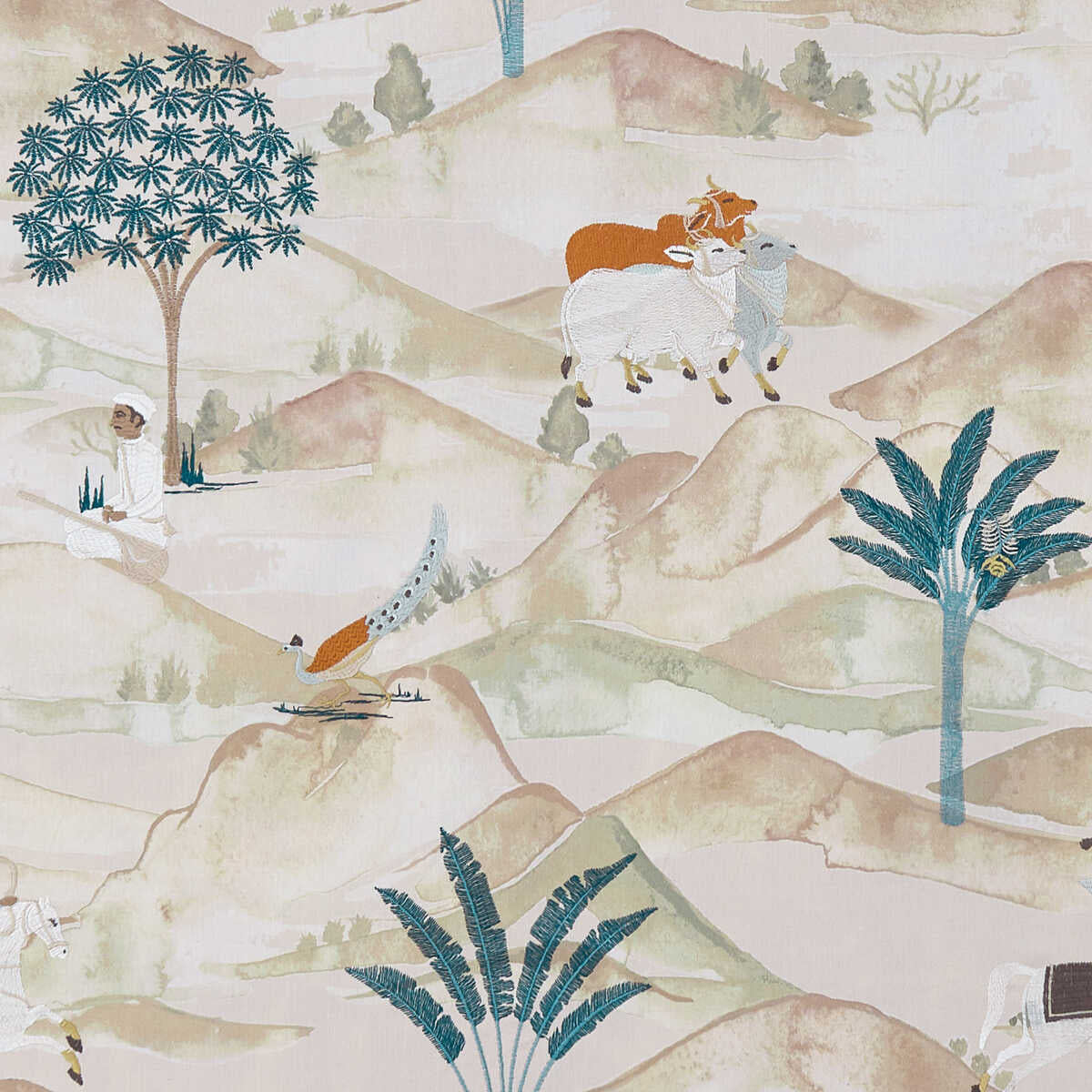 Sahara - Teal/Spice - CLARKE AND CLARKE Fabric