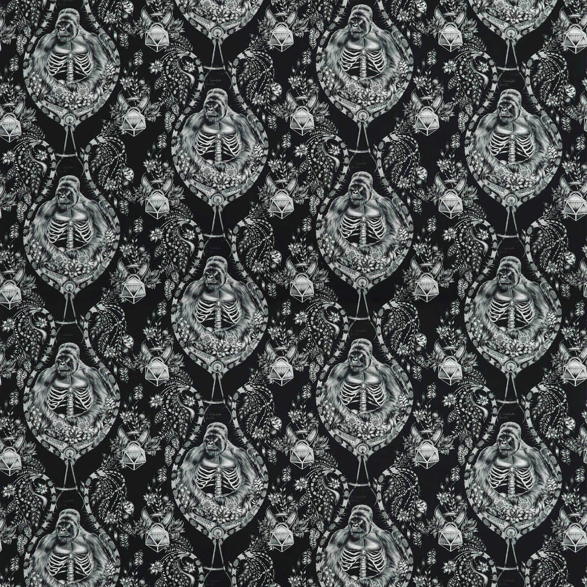 Silverback Satin - Black - CLARKE AND CLARKE Fabric