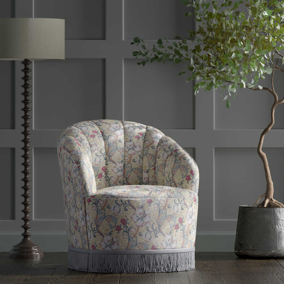 Golden Lily - Dove/Plum - CLARKE AND CLARKE Fabric
