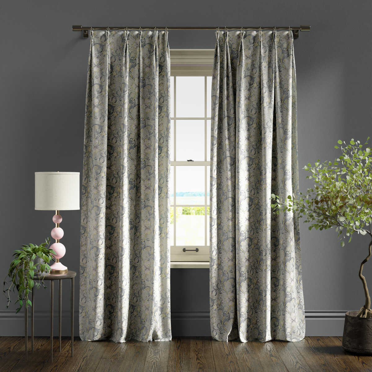 Golden Lily - Slate/Dove - CLARKE AND CLARKE Fabric