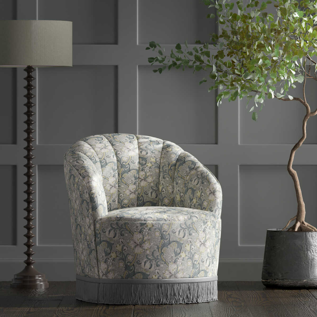 Golden Lily - Slate/Dove - CLARKE AND CLARKE Fabric