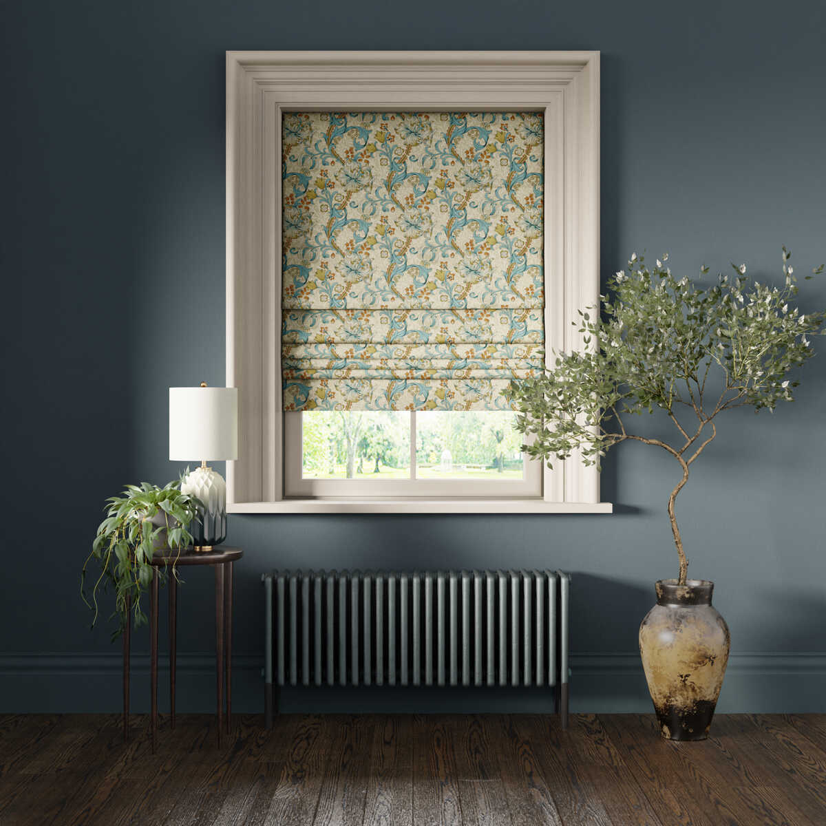 Golden Lily - Linen/Teal - CLARKE AND CLARKE Fabric