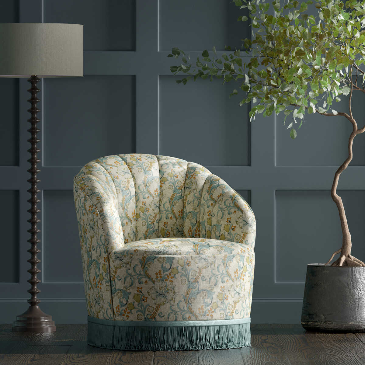 Golden Lily - Linen/Teal - CLARKE AND CLARKE Fabric