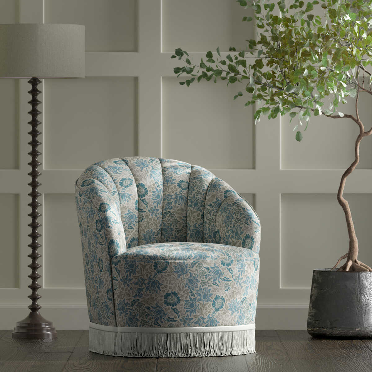 Mallow - Denim/Ivory - CLARKE AND CLARKE Fabric