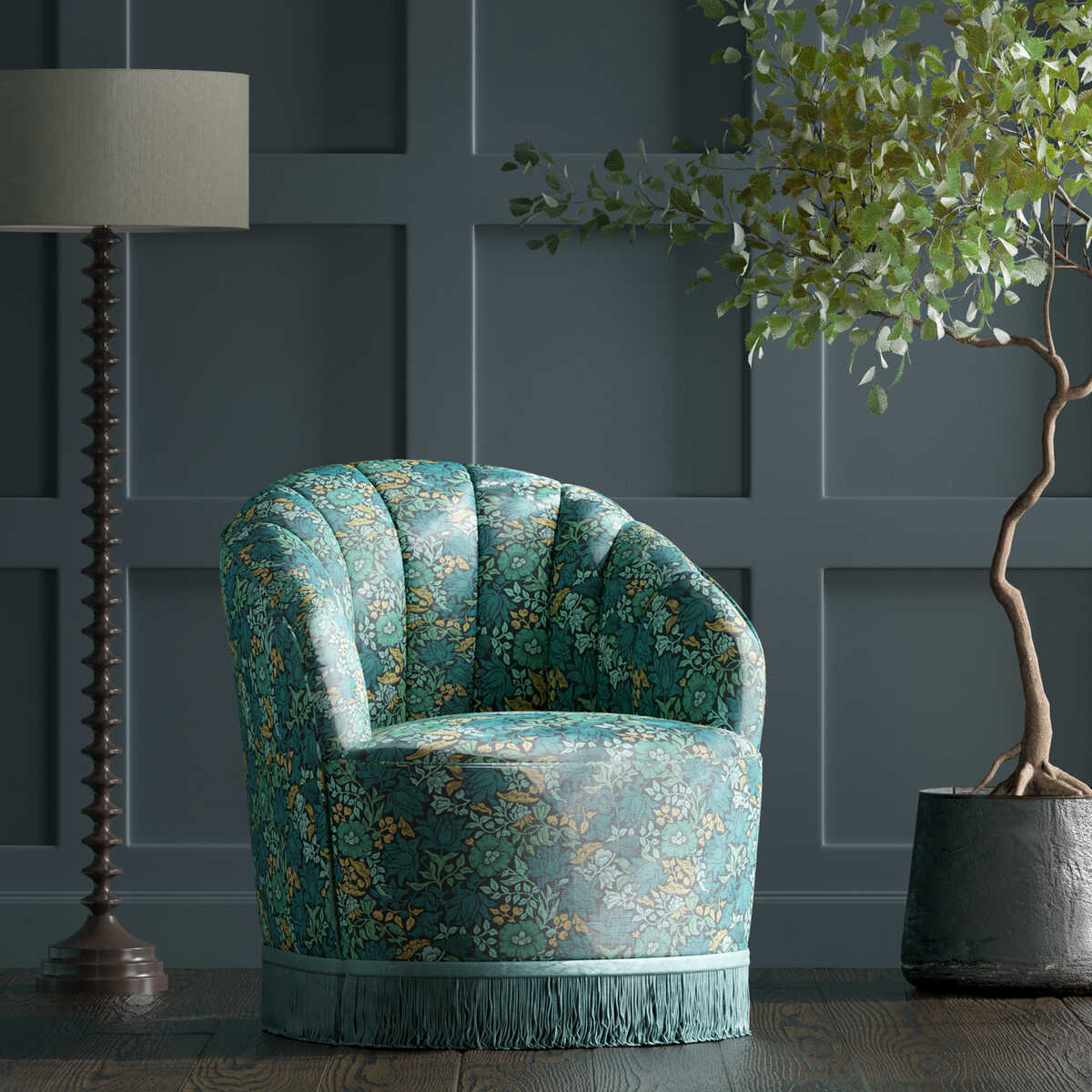 Mallow - Teal - CLARKE AND CLARKE Fabric