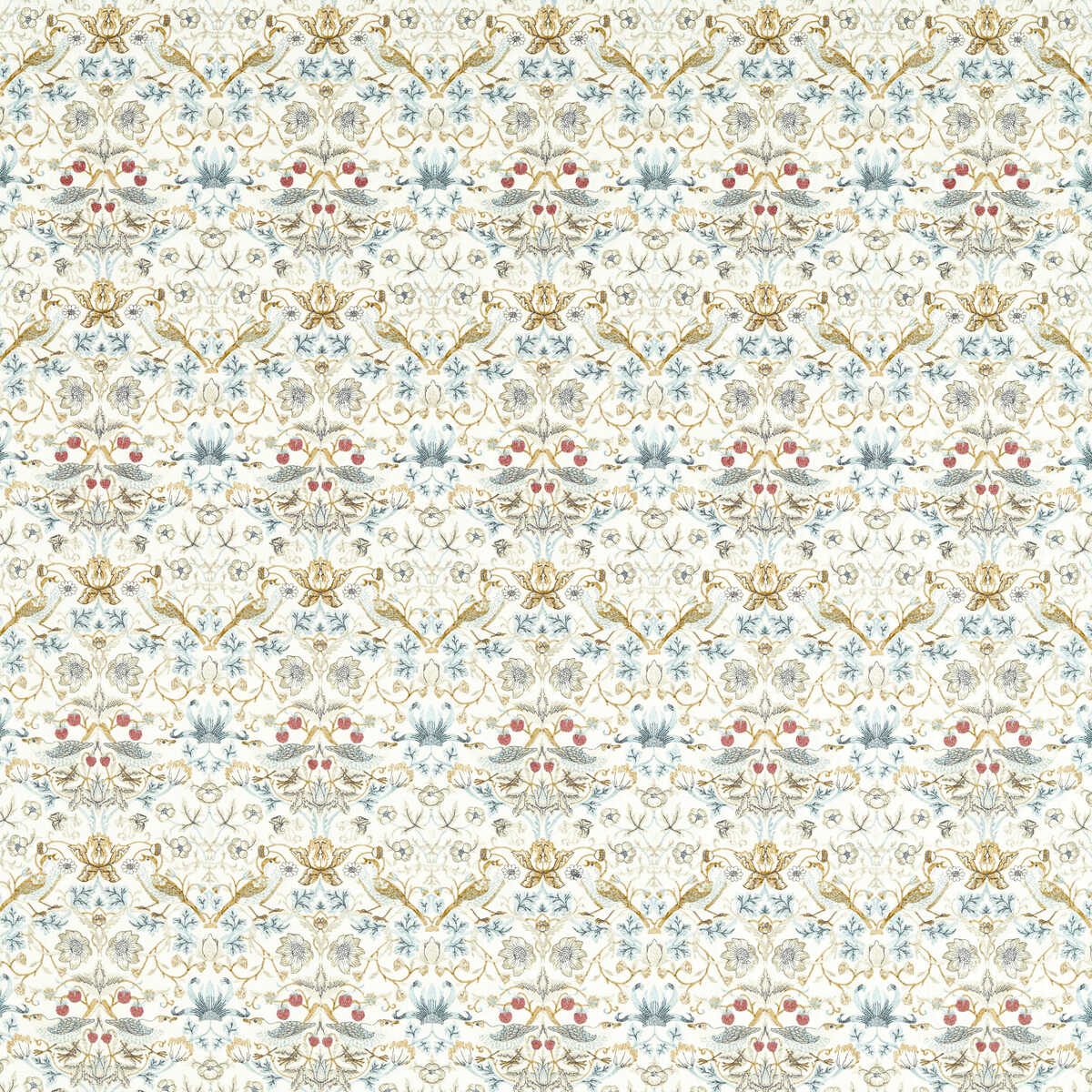 Strawberry Thief Embroidery - Denim - CLARKE AND CLARKE Fabric