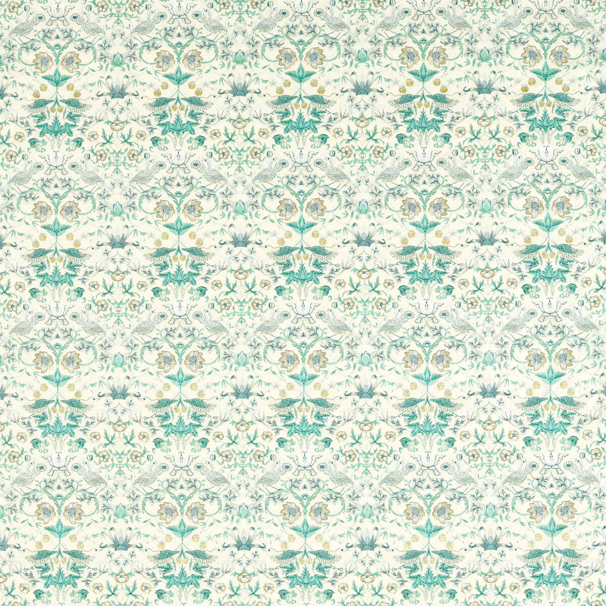 Strawberry Thief Embroidery - Teal - CLARKE AND CLARKE Fabric