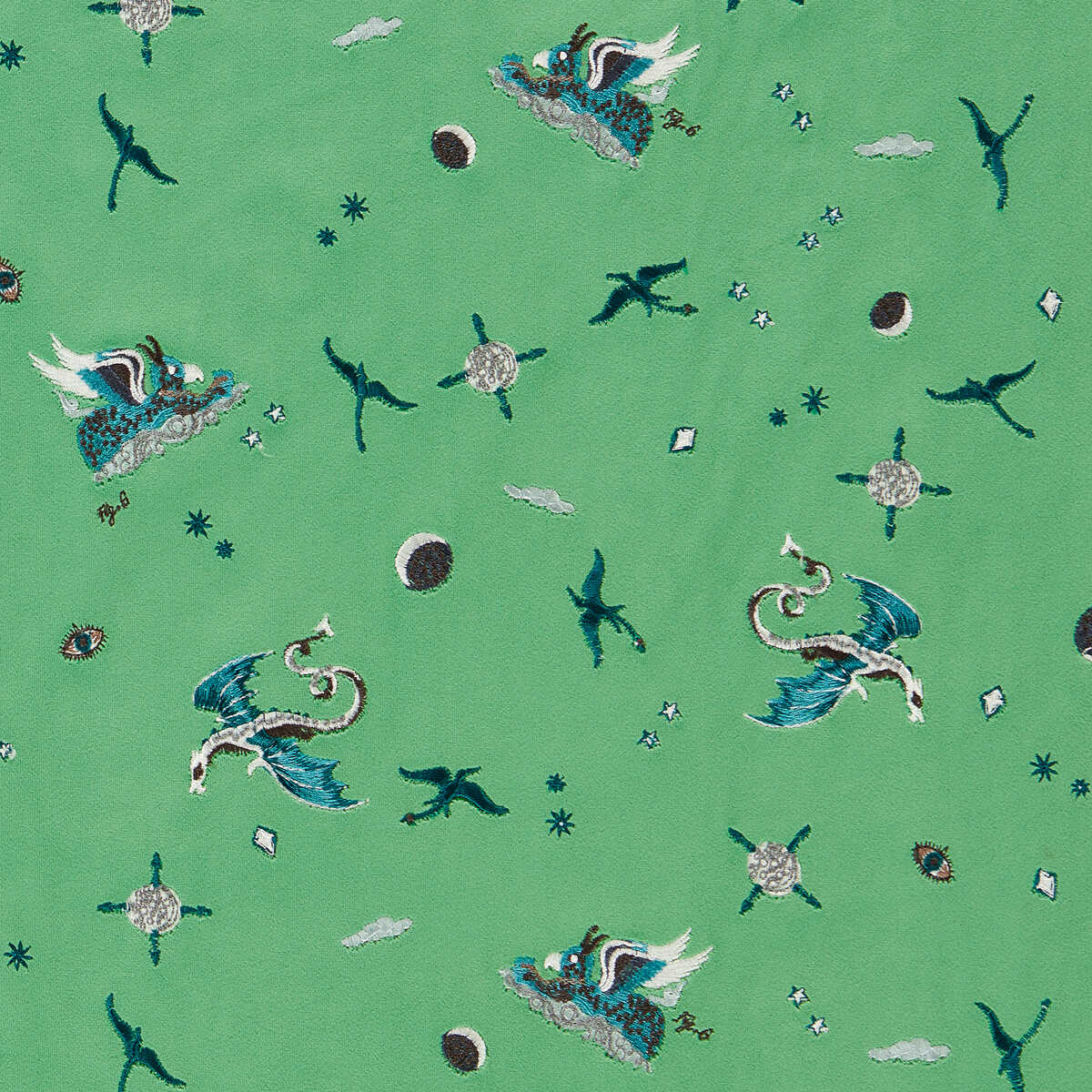 Draco Cosmos - Green Embroidery - CLARKE AND CLARKE Tela