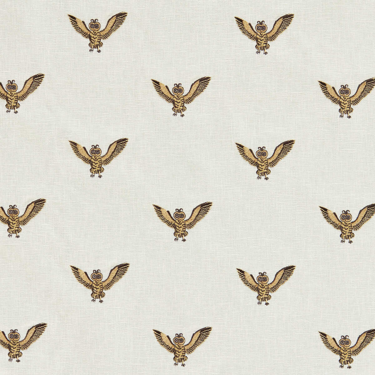 Owl Of Athena - Gold Embroidery - CLARKE AND CLARKE Tela