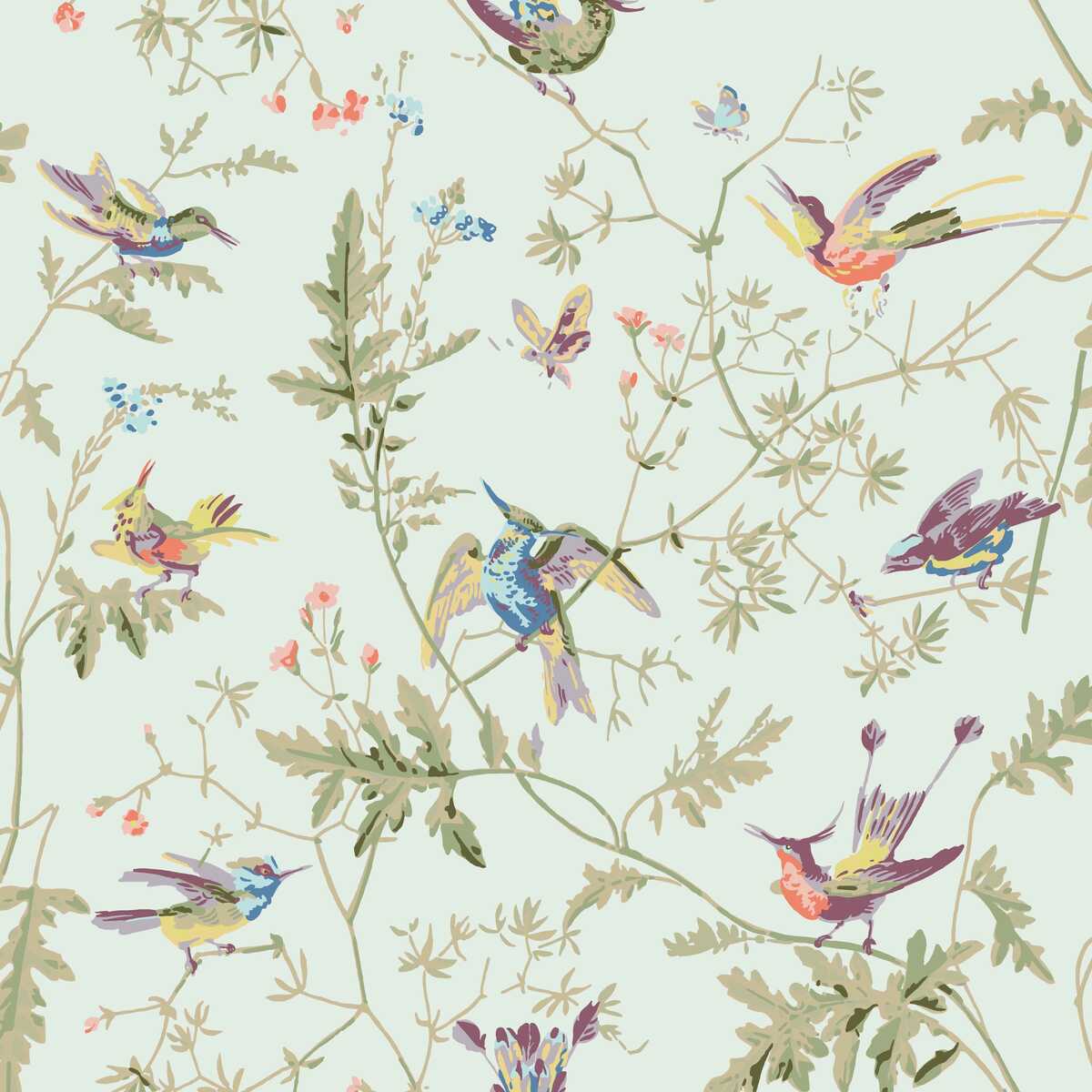 Hummingbirds Cotton Print - Duck Egg - COLE & SON Fabric