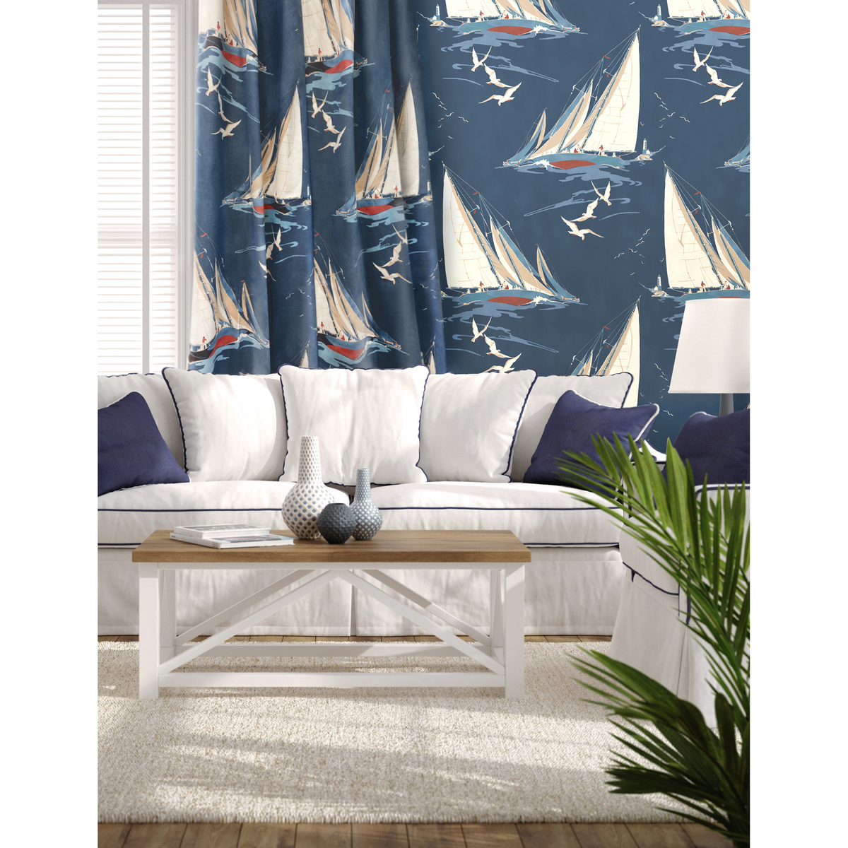 Round The Island - Indigo - Mulberry Fabric