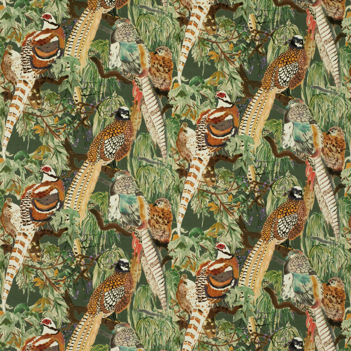 Game Birds Velvet - Forest - MULBERRY Tela