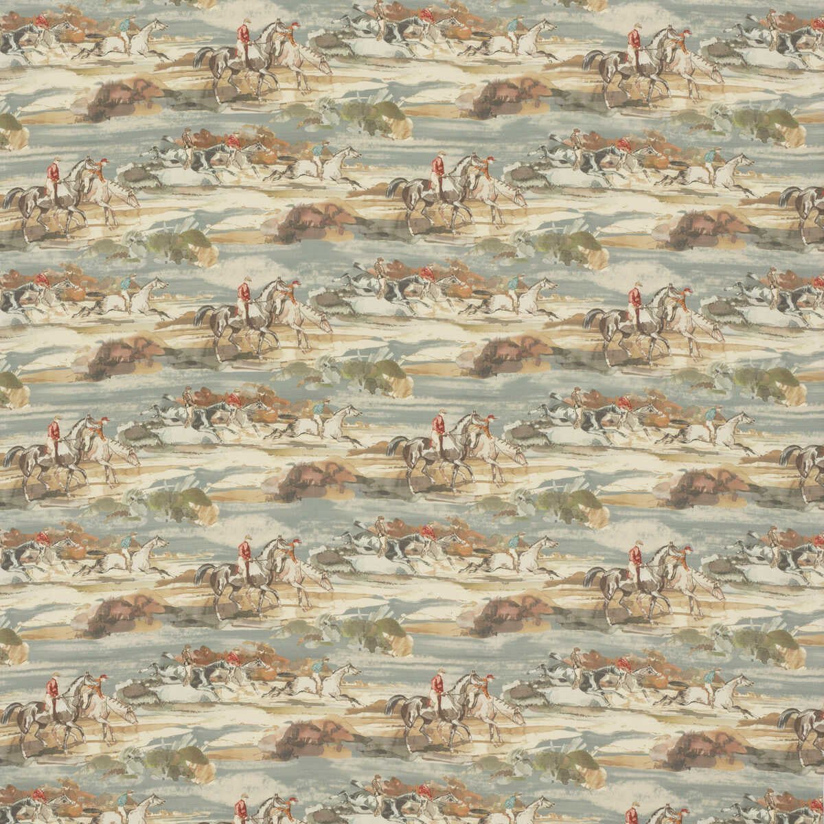 Morning Gallop Linen - Blue/Sand - MULBERRY Fabric