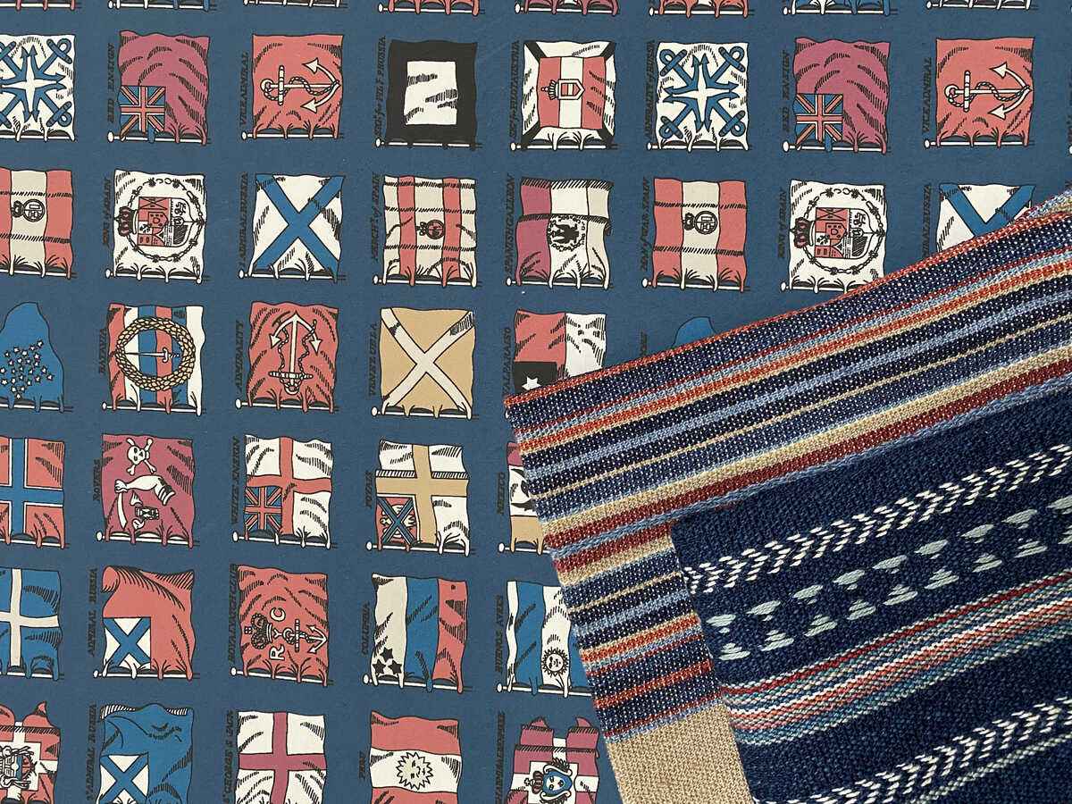 Fd789g1030 Falconer Stripe Indigo Red Mulberry Fabric - MULBERRY Fabric