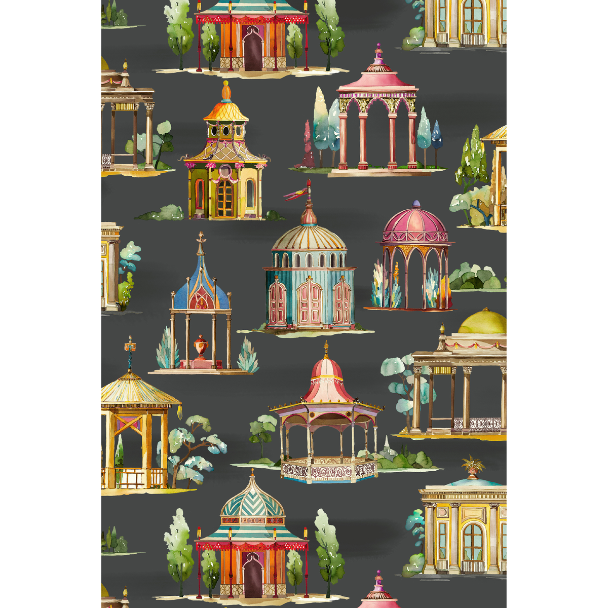 Follies - Ebony - Mulberry Wallpaper